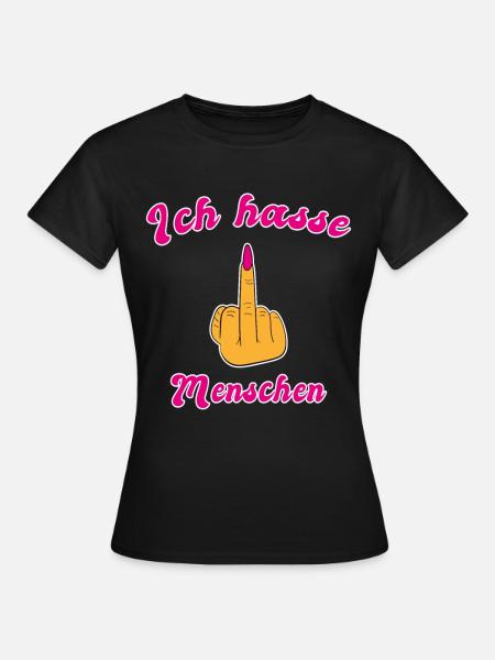 Ich Hasse Menschen Mittelfinger Frau - Frauen T-Shirt - Schwarz