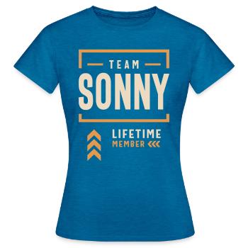 Membre à vie de l’équipe Sonny Funny Name Sonny - T-shirt Femme - bleu saphir antique chiné - Devant - AI Model Female 172 dark (172cm)