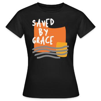 Saved By Grace - Aufmunterndes christliches Zitat - Frauen T-Shirt - Schwarz - Vorne - AI Model Female 172 dark (172cm)