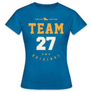Team 27 Jahre - 27. Geburtstag - Frauen T-Shirt - Antikblaues Saphir meliert - Vorne - AI Model Female 172 dark (172cm)