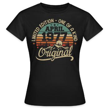 Jahrgang April 1977 - Original Geschenk April 1977 - Frauen T-Shirt - Schwarz - Vorne - AI Model Female 172 dark (172cm)