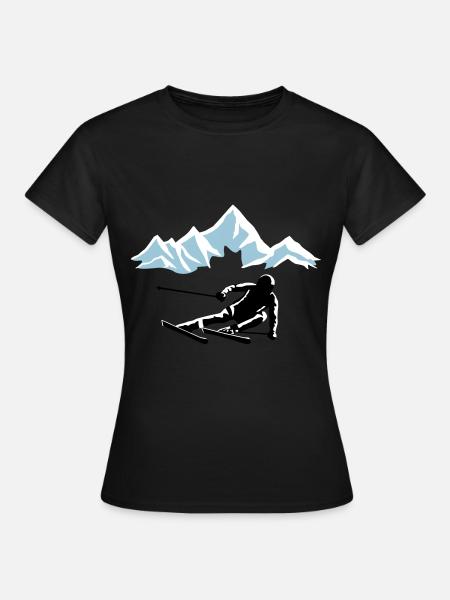 Skifahrer und Berge, skifahren - Frauen T-Shirt - Schwarz