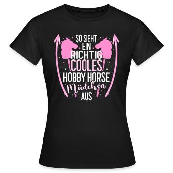 Hobby Horse Mädchen Hobbyhorsing Pferd Geschenk - Frauen T-Shirt - Schwarz - Vorne - AI Model Female 172 dark (172cm)
