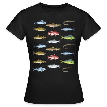 Hochseeangeln Angler Geschenk Fischarten - Frauen T-Shirt - Schwarz - Vorne - AI Model Female 172 dark (172cm)