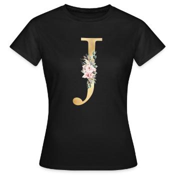 Customizable Monogram J Floral - Women's T-Shirt - black - Front - AI Model Female 172 dark (172cm)