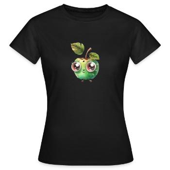 Putziger Apfel Charakter mit Kulleraugen - Frauen T-Shirt - Schwarz - Vorne - AI Model Female 172 dark (172cm)