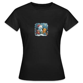 Bonhomme de neige avec ours en peluche - T-shirt Femme - noir - Devant - AI Model Female 172 dark (172cm)