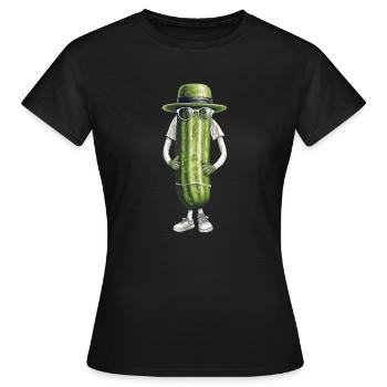 Gurke mit Sonnenbrille und Hut, Spreewald - Frauen T-Shirt - Schwarz - Vorne - AI Model Female 172 dark (172cm)