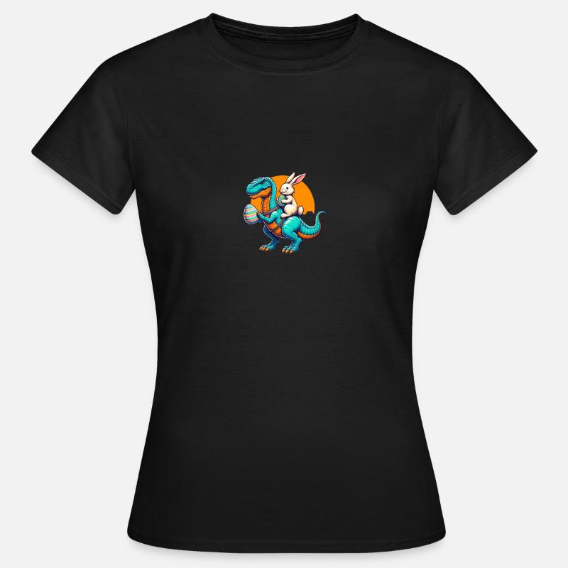 Easter Bunny Riding Dinosaur with Easter Egg - Women's T-Shirt - black