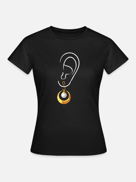 Ohr mit Ohrring - Frauen T-Shirt - Schwarz