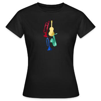 Jazz,Instruments,Trompette,Guitare,Saxophone - T-shirt Femme - noir - Devant - AI Model Female 172 dark (172cm)