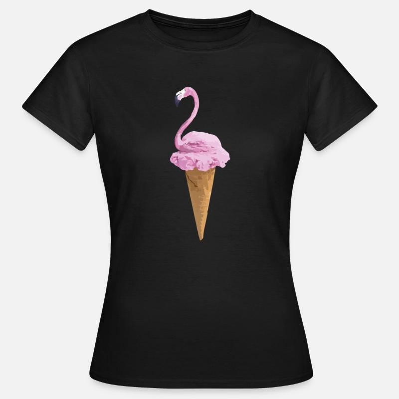 Flamingo mit Eiscreme - Frauen T-Shirt - Schwarz