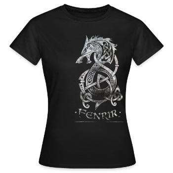 Fenrir Wolf - Design Walhalla à l’ancienne - T-shirt Femme - noir - Devant - AI Model Female 172 dark (172cm)