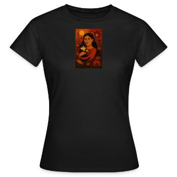 Chat et femme - T-shirt Femme - noir - Devant - AI Model Female 172 dark (172cm)