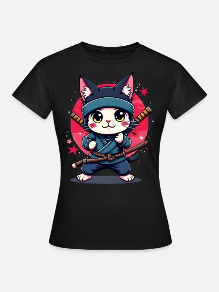 Japanese Kawaii Ninja Cat - Women's T-Shirt - black