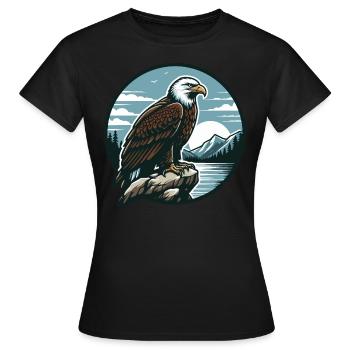 ADLER GREIFVOGEL HABICHT JÄGER FLUG MAJESTÄT FEDER - Frauen T-Shirt - Schwarz - Vorne - AI Model Female 172 dark (172cm)