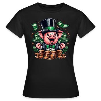 COCHON CHANCEUX JACKPOT ARGENT RICHE PROSPÉRITÉ VERT - T-shirt Femme - noir - Devant - AI Model Female 172 dark (172cm)