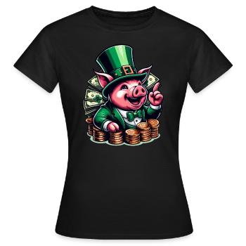 COCHON CHANCEUX JACKPOT ARGENT RICHE PROSPÉRITÉ VERT - T-shirt Femme - noir - Devant - AI Model Female 172 dark (172cm)