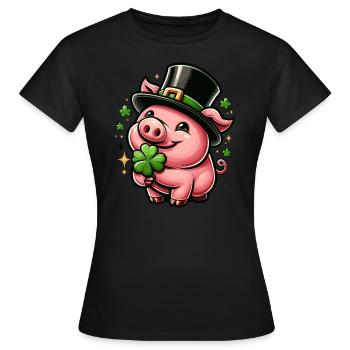 COCHON PORTE-BONHEUR TRÈFLE TRÈFLE CHAPEAU HAUT DE FORME CHANCE PROSPÉRITÉ - T-shirt Femme - noir - Devant - AI Model Female 172 dark (172cm)