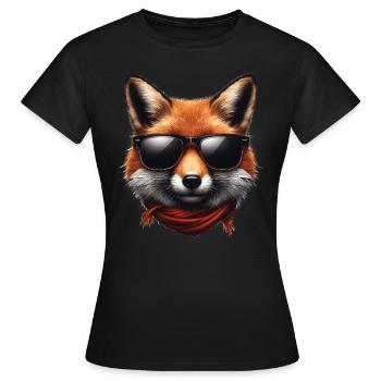 Fuchs Mit Sonnenbrille, Digitale Kunst, Wildtier - Frauen T-Shirt - Schwarz - Vorne - AI Model Female 172 dark (172cm)