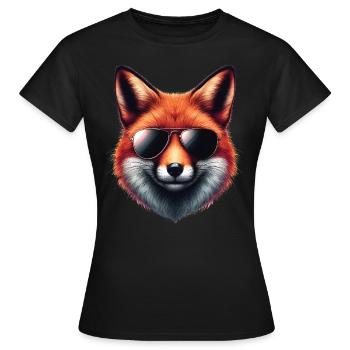 Fuchs Mit Sonnenbrille, Digitale Kunst, Wildtier - Frauen T-Shirt - Schwarz - Vorne - AI Model Female 172 dark (172cm)