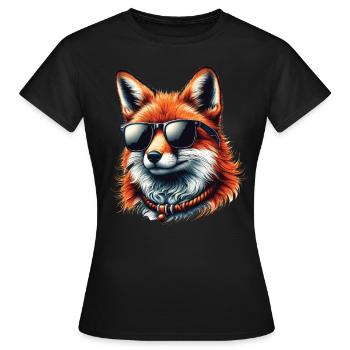 Fuchs Mit Sonnenbrille, Digitale Kunst, Wildtier - Frauen T-Shirt - Schwarz - Vorne - AI Model Female 172 dark (172cm)