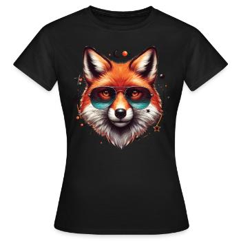 Fuchs Mit Sonnenbrille, Digitale Kunst, Wildtier - Frauen T-Shirt - Schwarz - Vorne - AI Model Female 172 dark (172cm)