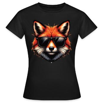 Fuchs Mit Sonnenbrille, Digitale Kunst, Wildtier - Frauen T-Shirt - Schwarz - Vorne - AI Model Female 172 dark (172cm)