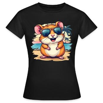 Souris sur la plage, art numérique coloré - T-shirt Femme - noir - Devant - AI Model Female 172 dark (172cm)