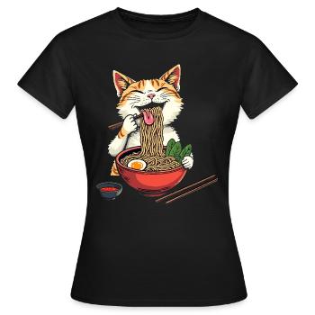 Chat et Ramen, Art Numérique Chat - T-shirt Femme - noir - Devant - AI Model Female 172 dark (172cm)