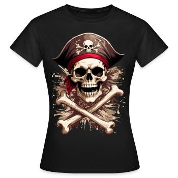 Pirate tête de mort skull Jolly Roger - T-shirt Femme - noir - Devant - AI Model Female 172 dark (172cm)