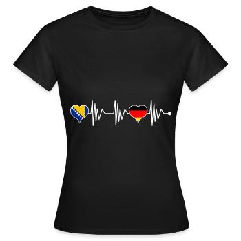 Bosnie Allemagne Drapeau Coeur Blason Battement de coeur - T-shirt Femme - noir - Devant - AI Model Female 172 dark (172cm)