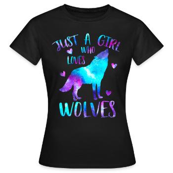 Just a girl who loves wolves Galaxy - Women's T-Shirt - black - Front - AI Model Female 172 dark (172cm)