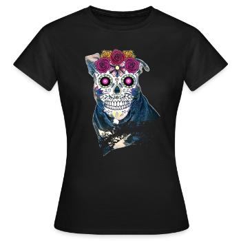 Crâne en sucre de Pitbull - Halloween - T-shirt Femme - noir - Devant - AI Model Female 172 dark (172cm)
