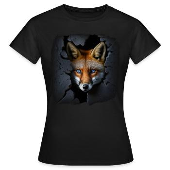 Fuchs Wand Blaue Augen Geschenk Tier Knuffig Süß - Frauen T-Shirt - Schwarz - Vorne - AI Model Female 172 dark (172cm)