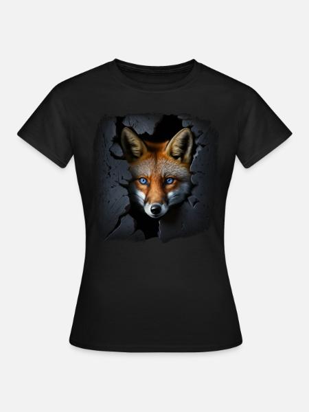 Fuchs Wand Blaue Augen Geschenk Tier Knuffig Süß - Frauen T-Shirt - Schwarz