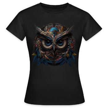Eule Nachtvogel Vogel Tier Geschenk Mandala - Frauen T-Shirt - Schwarz - Vorne - AI Model Female 172 dark (172cm)
