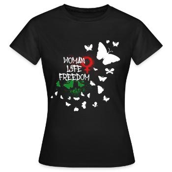 Liberté de vie de femme, Papillons,Iran,Liberté - T-shirt Femme - noir - Devant - AI Model Female 172 dark (172cm)