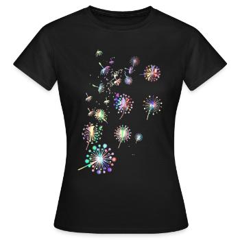 Pusteblume,,Blume,bunt, Sterne - Frauen T-Shirt - Schwarz - Vorne - AI Model Female 172 dark (172cm)