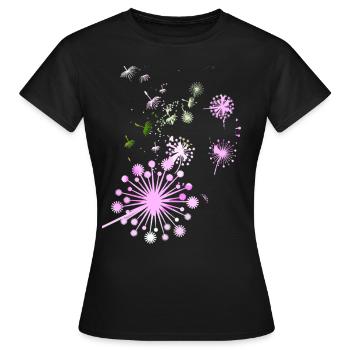 Pusteblume,Blume,bunt, Sterne - Frauen T-Shirt - Schwarz - Vorne - AI Model Female 172 dark (172cm)