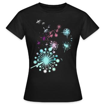 Pusteblume,Blume,bunt, Sterne - Frauen T-Shirt - Schwarz - Vorne - AI Model Female 172 dark (172cm)