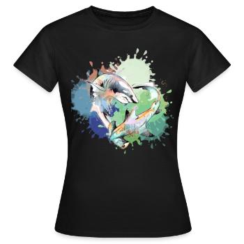 Hai,Haie, Fisch, hammerhai, Graffiti, bunt - Frauen T-Shirt - Schwarz - Vorne - AI Model Female 172 dark (172cm)