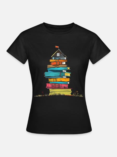 Buch Haus Kunstwerk Illustration Grafik Kunstwerk - Frauen T-Shirt - Schwarz