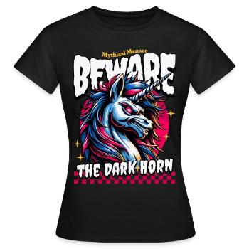 ATTENTION À LA LICORNE NOIRE Menace mythique - T-shirt Femme - noir - Devant - AI Model Female 172 dark (172cm)