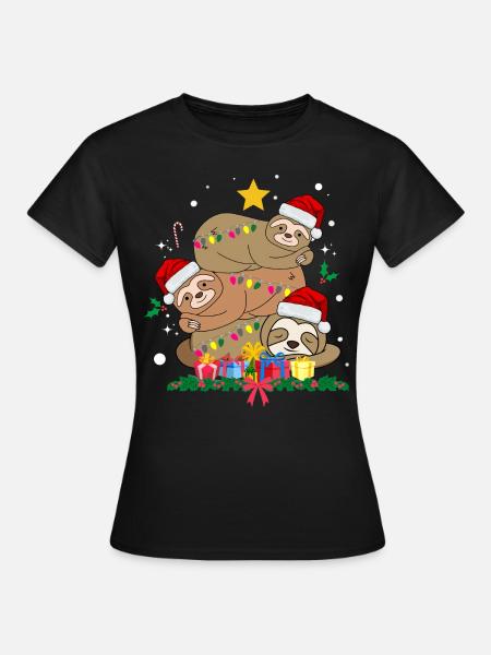 Weihnachtsfaultier - Frauen T-Shirt - Schwarz