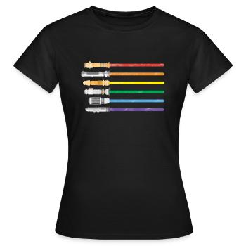 Lichtschwert Regenbogen Homosexuell Stolz Lesben LGBT - Frauen T-Shirt - Schwarz - Vorne - AI Model Female 172 dark (172cm)