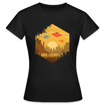 UFO Country Cowboy Alien Believer Fliegende Untertasse - Frauen T-Shirt - Schwarz - Vorne - AI Model Female 172 dark (172cm)