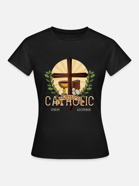 Catholique Venite Adoremus Religion Dieu Foi Croix - T-shirt Femme - noir
