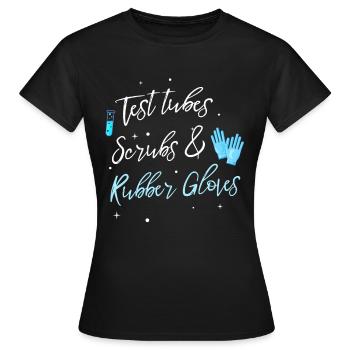 Laboratoire médical de tubes à essai et de gants en caoutchouc - T-shirt Femme - noir - Devant - AI Model Female 172 dark (172cm)