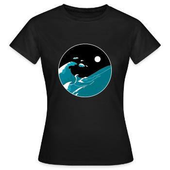 Vagues Yin Yang Lune Nuit Ocean Harmony Beach Cadeau - T-shirt Femme - noir - Devant - AI Model Female 172 dark (172cm)